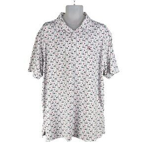 Rhoback Mens 2XL Performance Polo Shirt White Golf Cart Cocktails Print Stretch